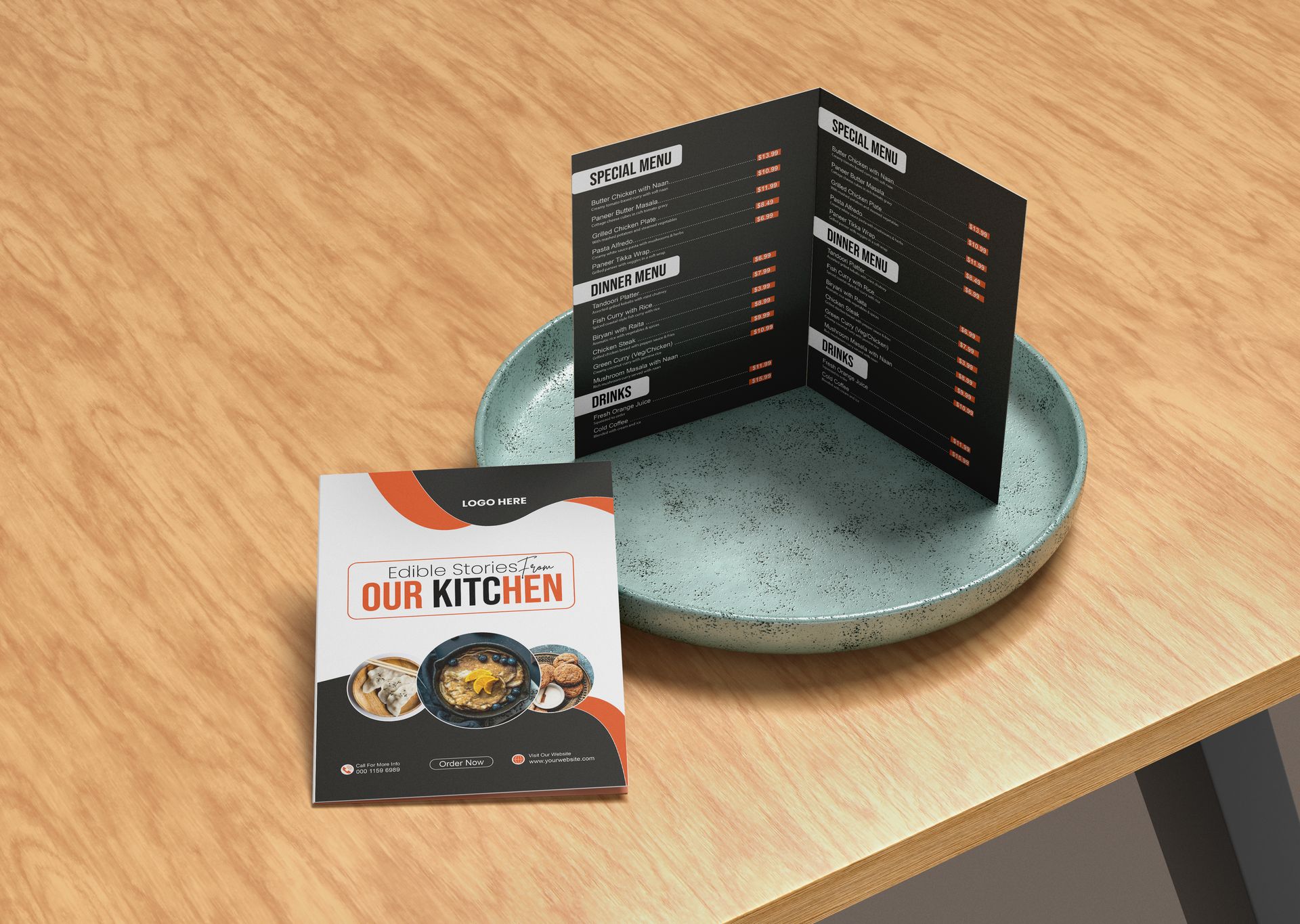 Restaurant menu card mockup